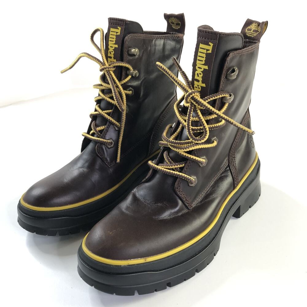Timberland Malynn EK+ Boots Women 7.5 Brown Leather Combat Lined Chunky Lug Sole